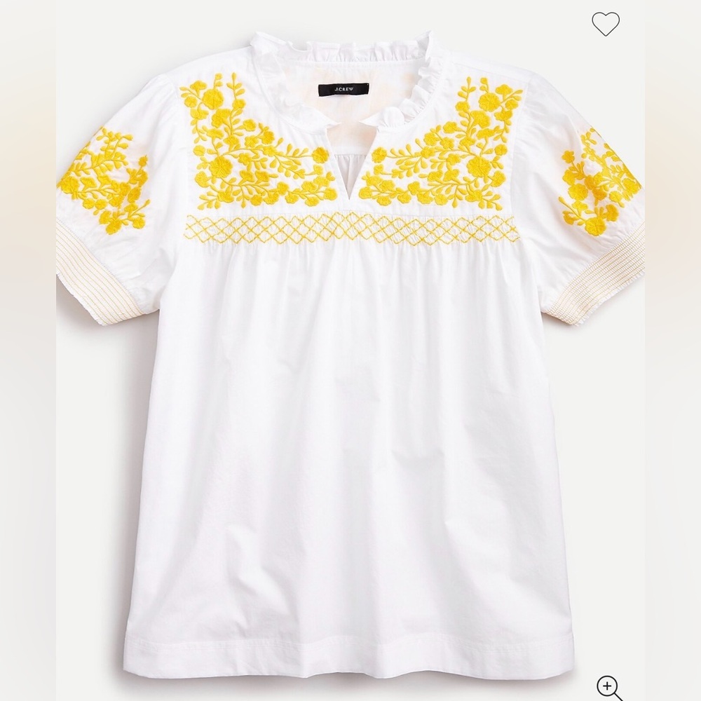 J. Crew Embroidered Cotton Poplin Puff-sleeve Top Size Small